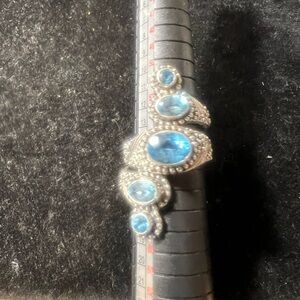 Vintage SARDA Sterling Silver Swiss Blue Topaz Double Bypass Ring Sz 7